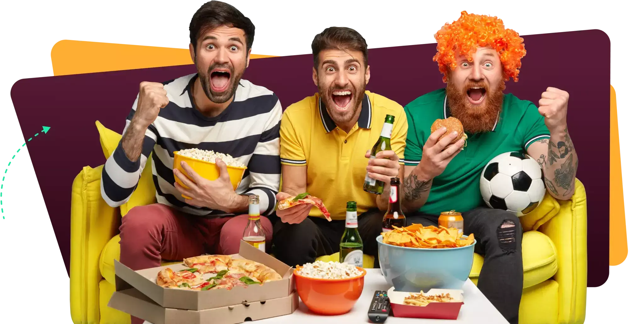Friends celebrating while watching live sports together on IPTV